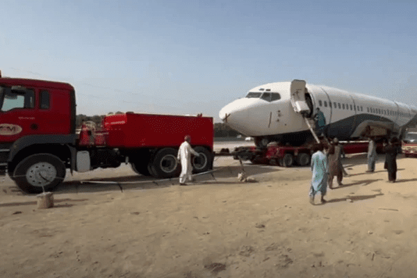 Passenger aircraft transferred by road in Pakistan