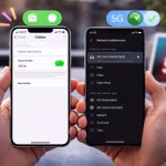 A person following steps on how to enable 5G on a modern smartphone screen.